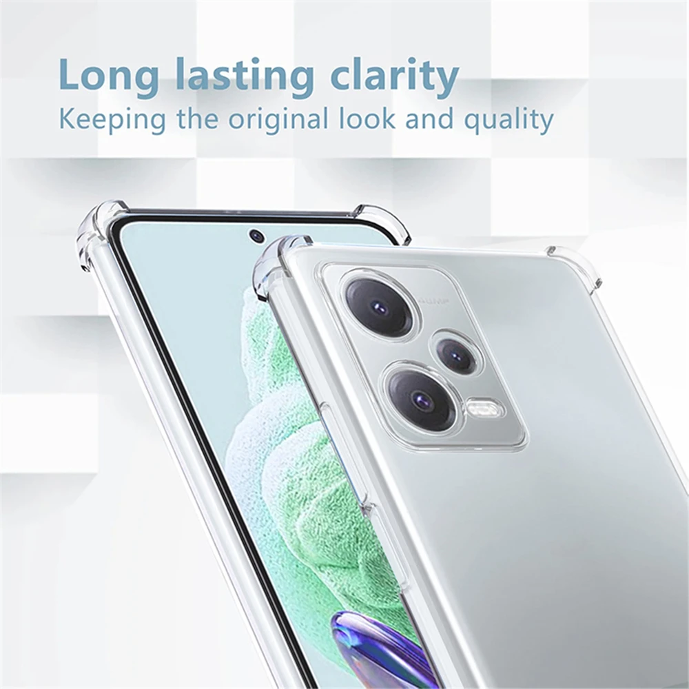 Shockproof Phone Case for Xiaomi Redmi Note 13 Pro 4G 12 Pro Plus 5G Transparent Clear Silicone Bumper Soft TPU Back Cover