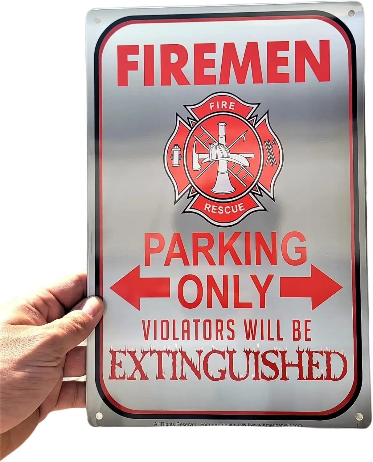 Firefigheter Firemen Parking Only Metal Sign - Novelty 12 x 8 Inches For Indoor and Outdoor Decor. (Firemen Parking Only - Viola