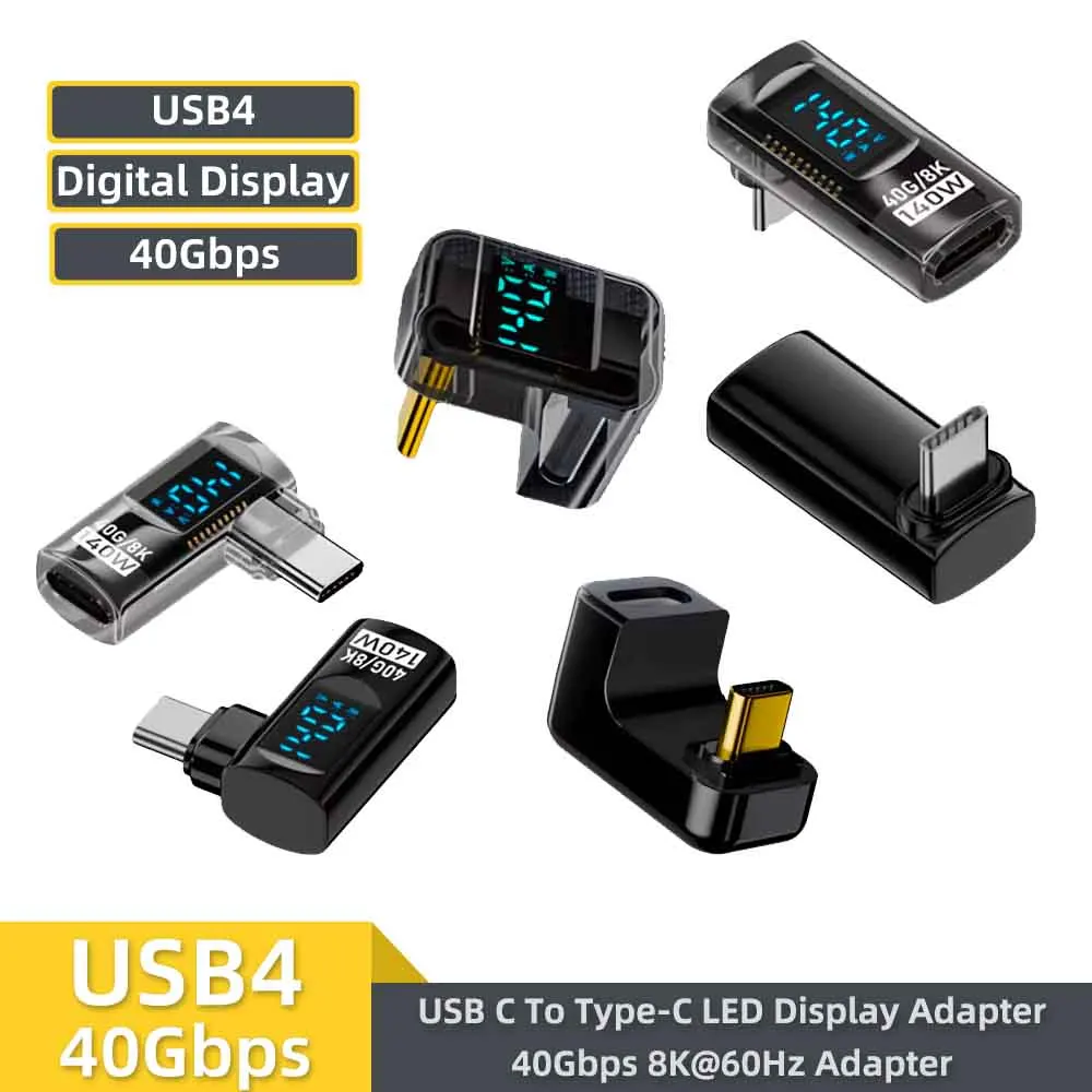 Adaptador USB C PD 140W com Ângulo de 90 Graus em Forma de U, Adaptador Tipo C com Transferência de Dados de 40Gbps, USB4.0, Vídeo 8K 60Hz para Thunderbolt 3/4