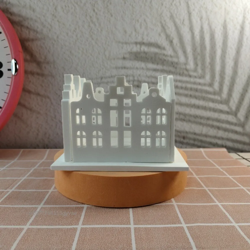 DIY Gothic House Candlestick Silicone Mold Window Houses Tea Light Candle Holder Craft Gift Making Resin Gypsum Molds Home Decor