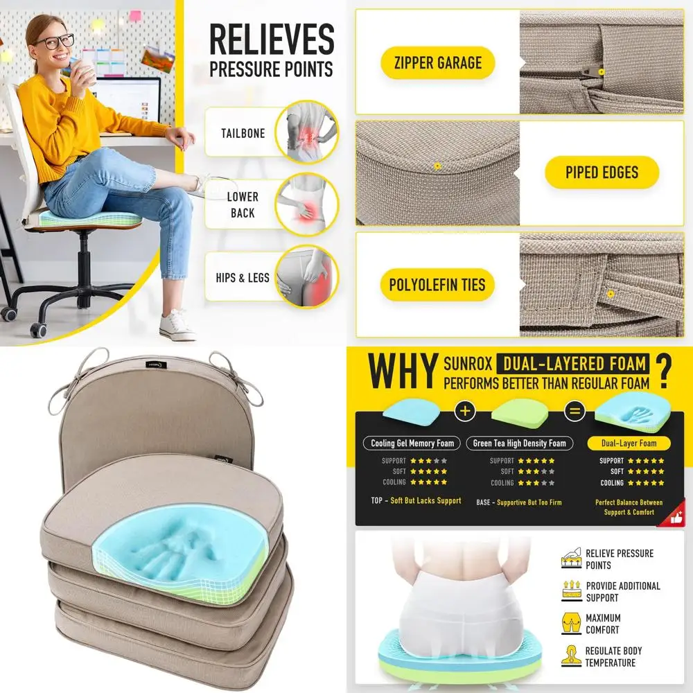 

Memory Foam Seat Cushions, Fade and Stain Resistant, Reversible with Ties, 19x19 inches, Set of 4, Husk Birch Pattern