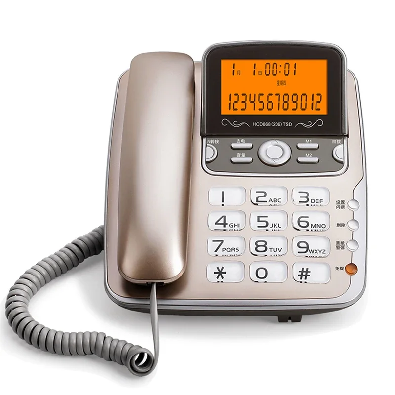 Corded Phone Landline with Large Screen Flip, Backlight, Auto IP, Call Transfer, Desktop Telephone for Office Home, Gold, White