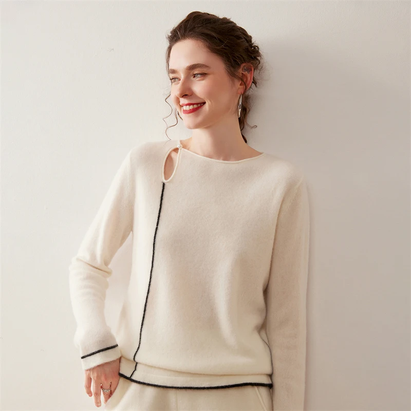 

Осень-зима, стильный пуловер с круглым вырезом и длинными рукавами, женский модный стильный свитер из 100% кашемира, мягкий минималистичный трикотаж, топ