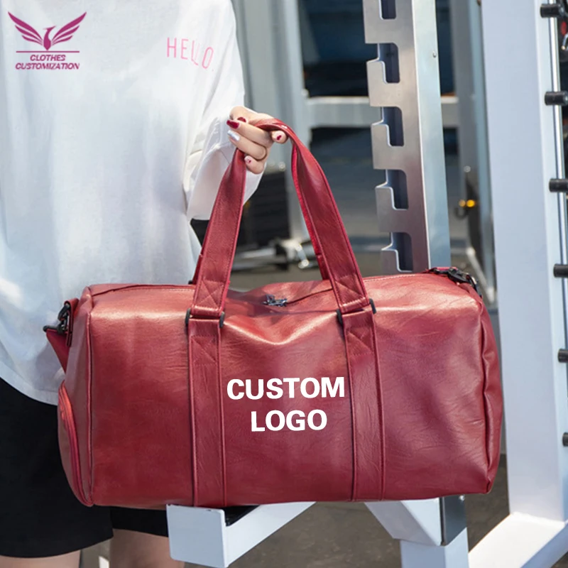 Custom Logo Men's Fitness Sports Bag Duffel Oil Wax Pu Leather Waterproof Swimming Bag Travel Bag Personality Customization