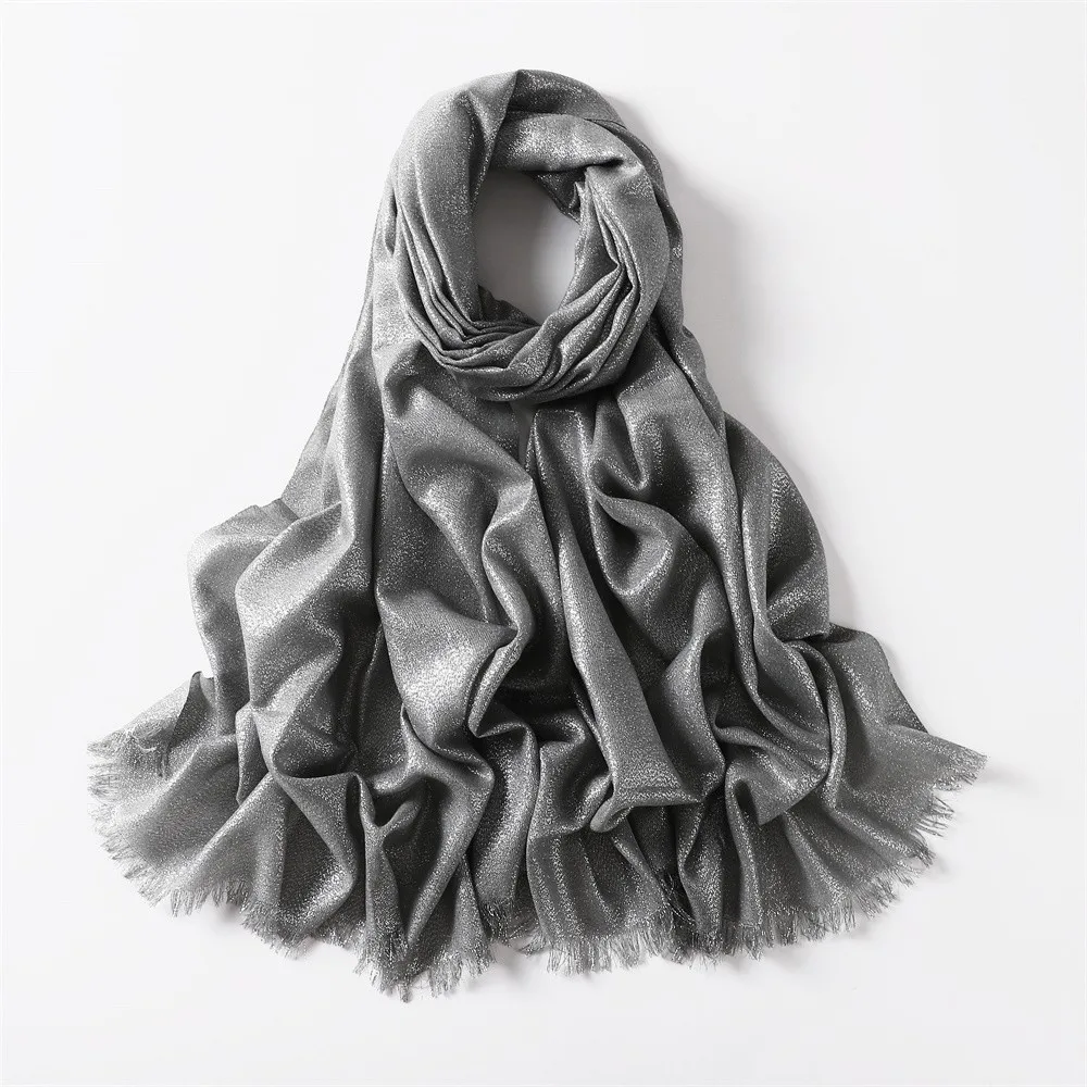 Nuovo scialle lungo luccicante grande Pashmina cotone viscosa morbido Design lucido donna Hijab musulmano sciarpe morbide alla moda