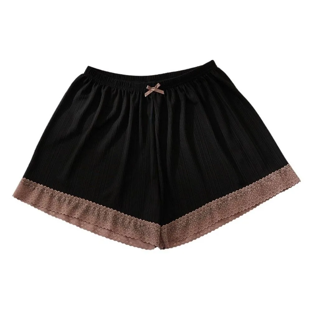 カジュアルアンチグレアアイスシルク安全パンツ超薄型パッチワークレースリボン安全ショーツルーズ下着夏のレースショーツレディース