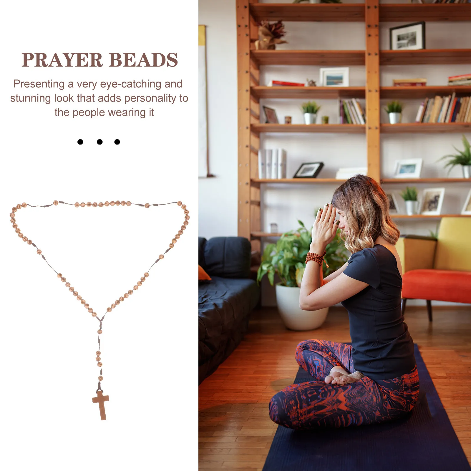 

2Pcs Retro Prayer Beads Necklace Delicate Handmade Rosary String Decor Stylish Cross Design Matching Daily Wear Festival Gift
