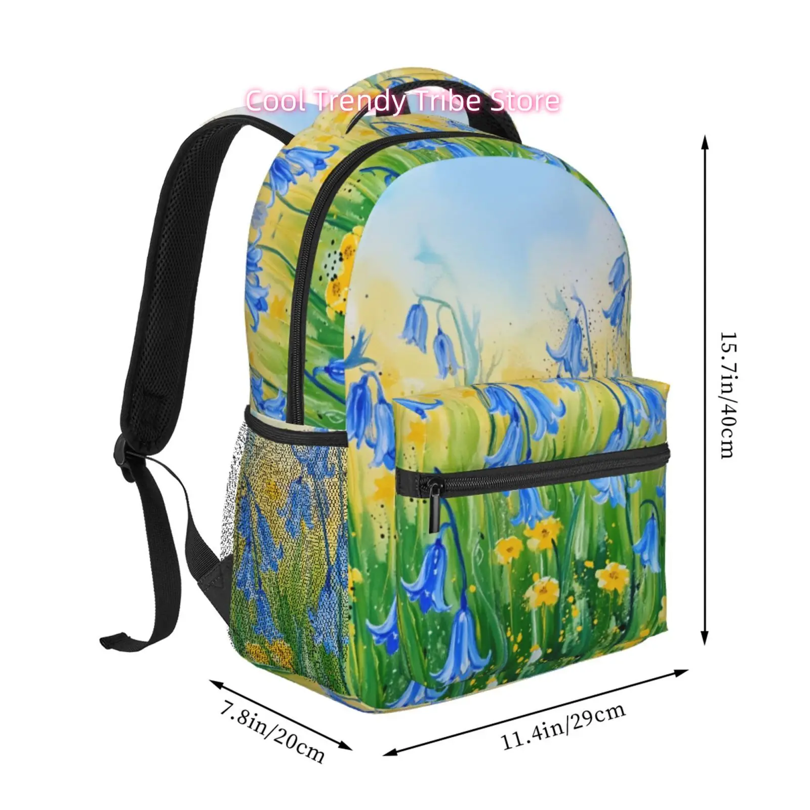 Bluebell Meadow Watercolor Print Backpack, Fresh Oxford Daypack, Trendy Travel And Sports Bag, Ideal for Ipads And Laptops, Adju