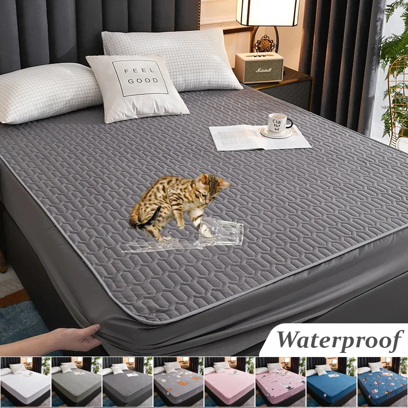 

Waterproof Fitted Sheet Mattress Protector Thickened Soft Breathable Anti-bacterial Bed Cover Dustproof Mattress Pad for Home