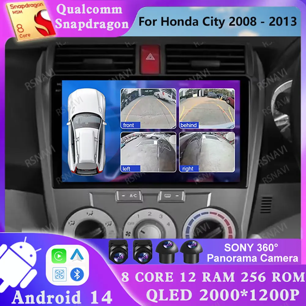 Autoradio Android 14, 5G, WiFi, navigation GPS, DSP, 2 DIN, lecteur DVD, unité centrale, stéréo, pour voiture Honda City (2008-2013), limitation, 4G, persévérance