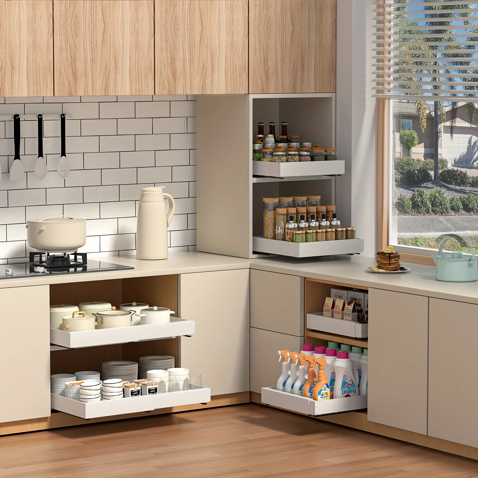 Food Storage Without Pantry - Pull Out Cabinet Organizer Slide Out