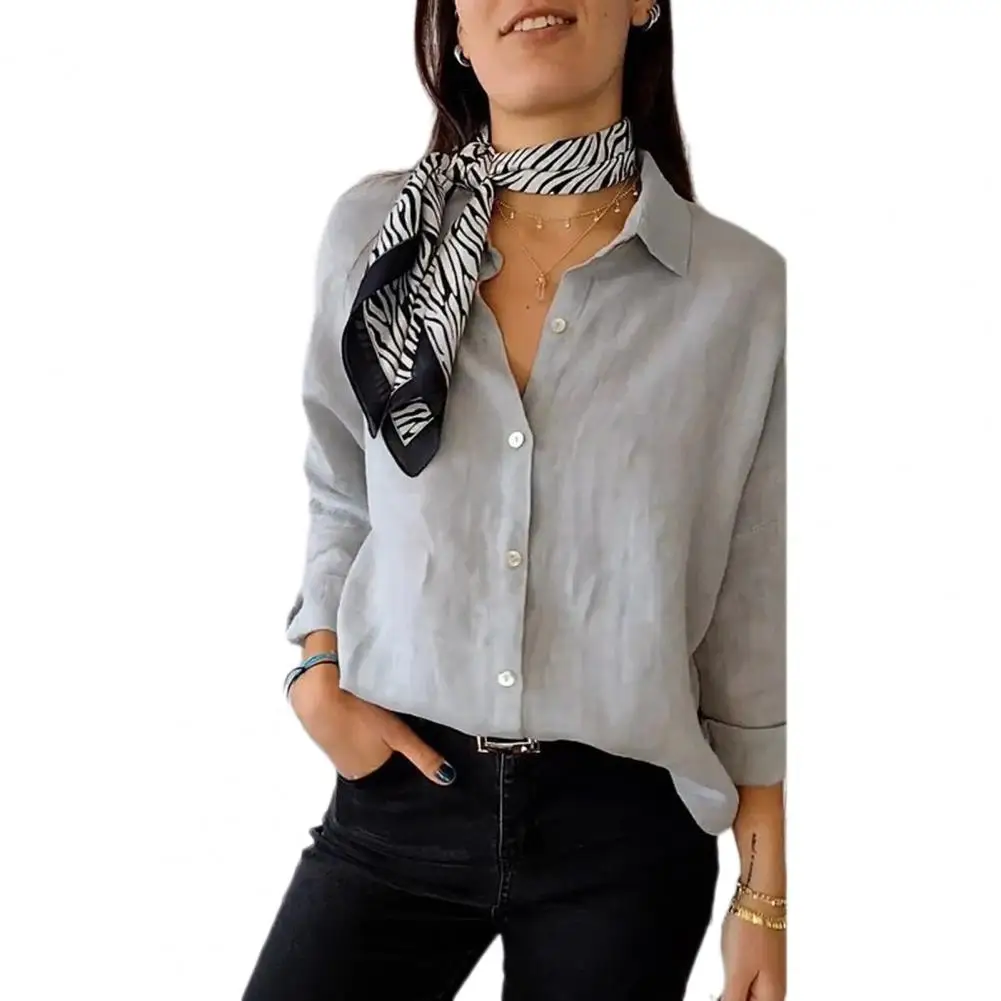 

Lightweight Women Top Elegant Lapel Long Sleeve Women's Shirt Solid Color Loose Fit Casual Office Lady Top Stylish for Women