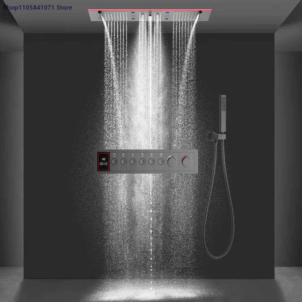 900x300mm Thermostatic Shower System with Bluetooth Music LED Rainfall Waterfall Shower Head Panel Bathroom Faucet Set