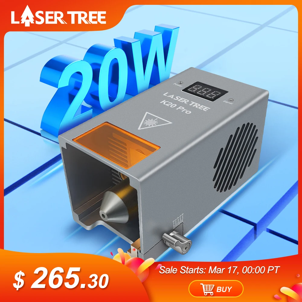 LASER TREE High Power 20W Optical Power Laser Head with Air Assist TTL Blue Light Module for Laser DIY Cutting Engraving Tool