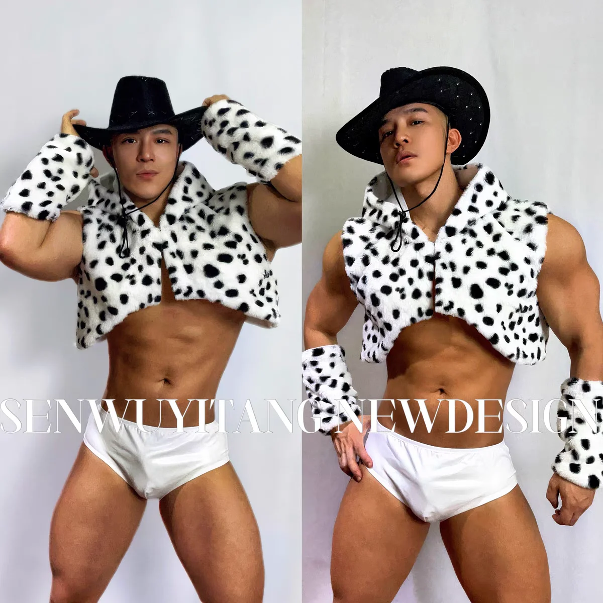 Seksowny kowbojski czarno-biały zestaw męski żeński piosenkarka odzież sceniczna festiwalowa impreza wycieczka interaktywny kostium wydajnościowy