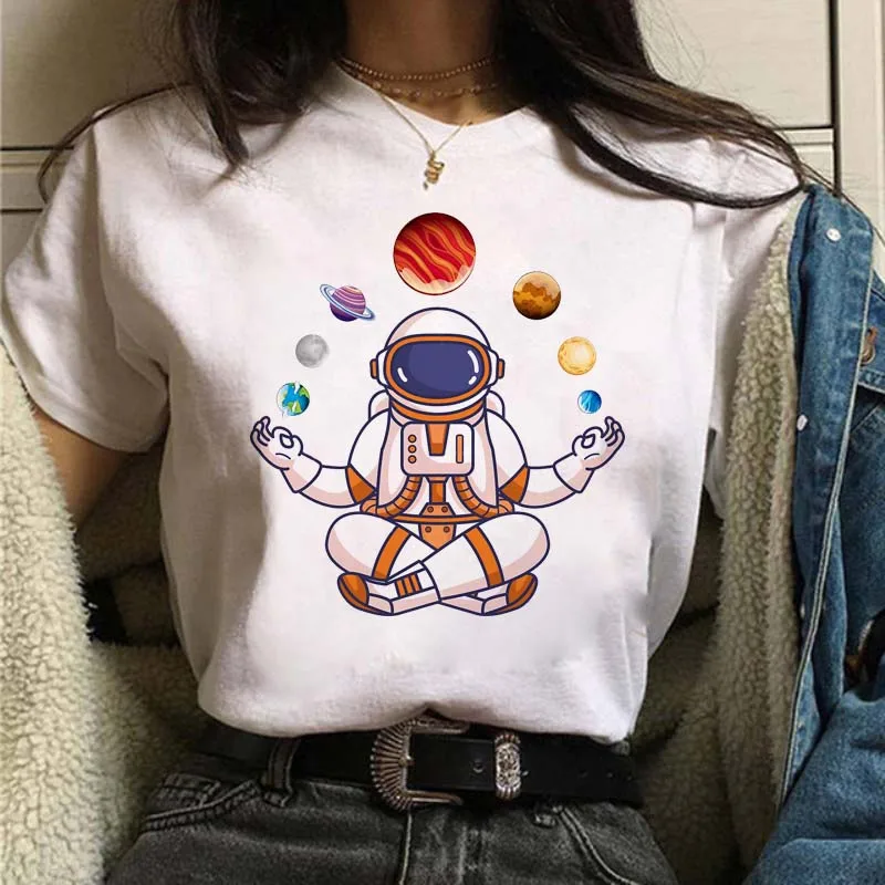 Harajuku Funny Aesthetic T-shirt Women New Summer Fashion Cartoon Astronaut Print Tshirt Universe Space Punk Female T Shirt
