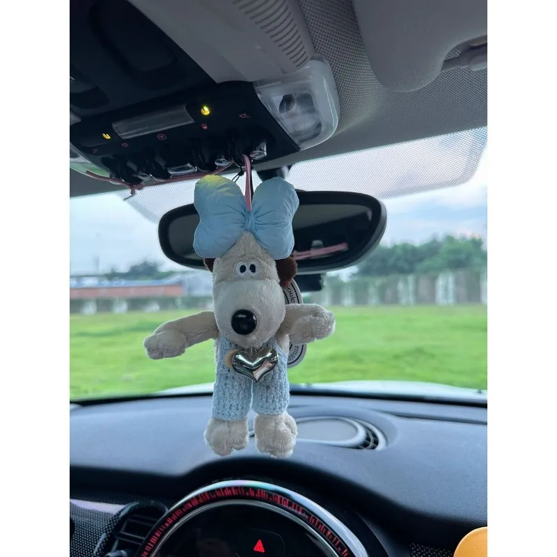 Gromit animation peripheral cartoon plush bow three-dimensional puppy school bag pendant car keychain as a gift for best friends