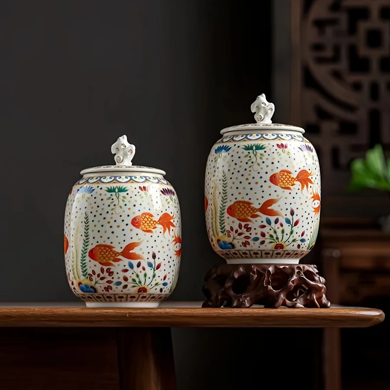 Chinese Pastel Decorative Ceramic Jar,Enamel‑Color Bright Floral‑Pattern Tea Canister,Multi‑Purpose Household Storage Tea Water