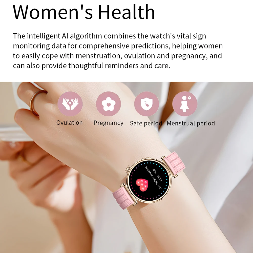 Girl Smartwatch 1.2” HD 360*360 Bluetooth calling Female Menstrual Cycle Reminders Sports Health Monitor Heart Rate Ladies Wacth