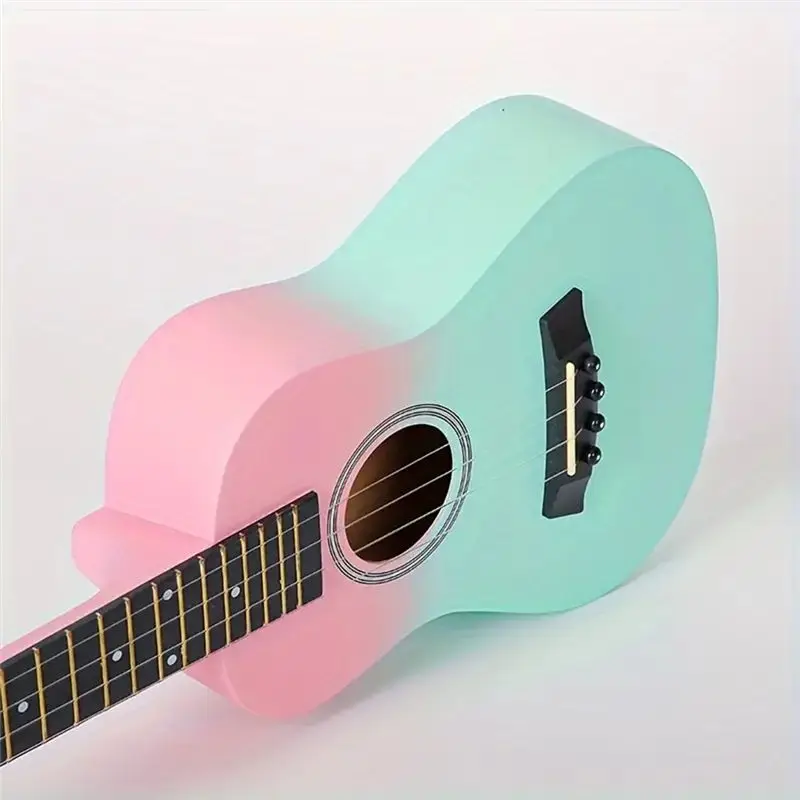 AEF5-23-Inch Two-Tone Wooden Mini Guitar Four-String Ukulele Ukulele Mini Guitar Two-Color Gradient Wooden Guitar