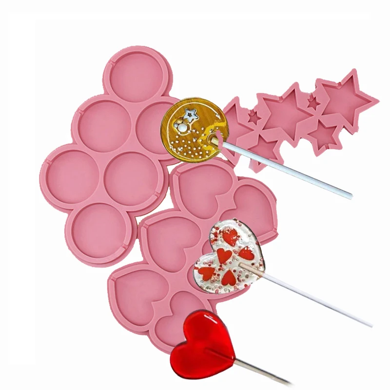 

Silicone Lollipop Mold and Sticks Round Heart Flower Star Shape Hard Candy Epoxy Resin Cake Decorating Tool Baking Accessories