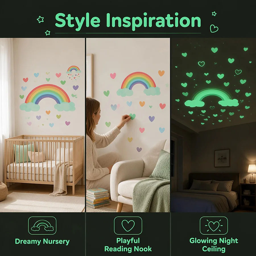 1pc Glow-in-the-Dark Rainbow Stars Clouds Wall Stickers, Self-Adhesive Removable Decals, Dreamy Night Sky Wall Art for Bedroom