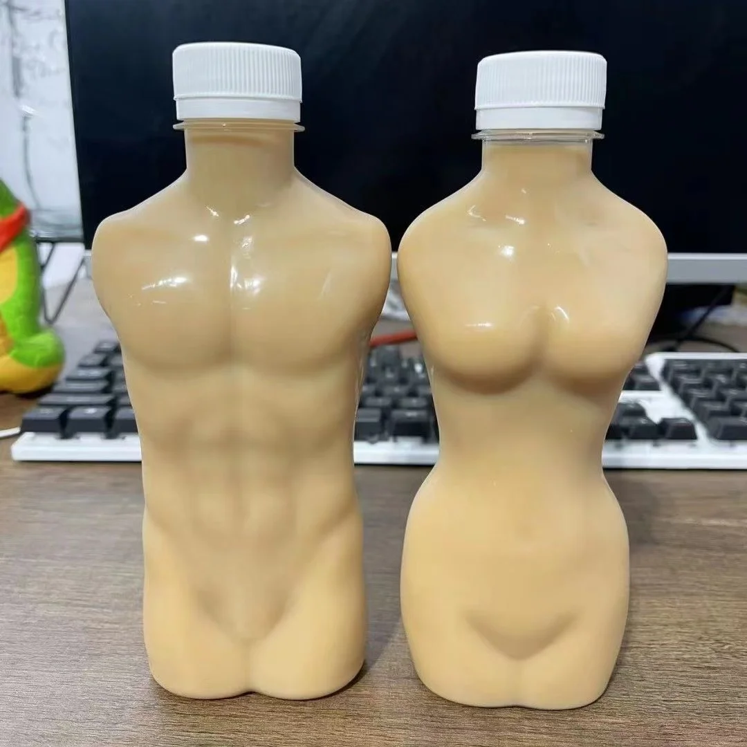 INS Hot Funny Men Women Figure Water Bottle Transparent Plastic Milk Tea Cups Creative Cola Coffee Bottle Drinking Tools Gifts