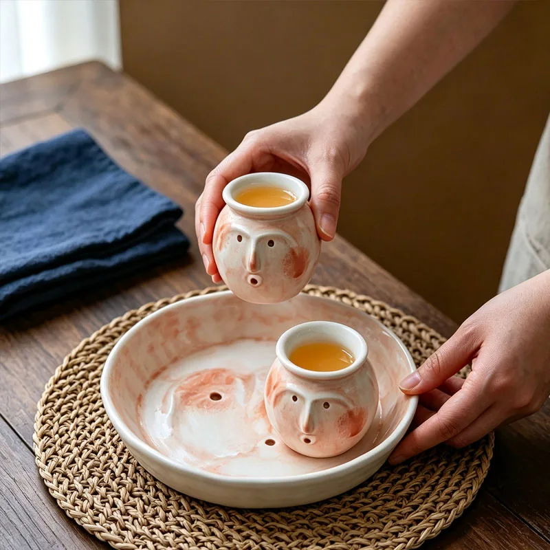 Nordic Ins Ceramic Human Face Bowl Living Room Kitchen Dining Table Hotel Wine Glass Soup Bowl Dessert Plate Home Accessories