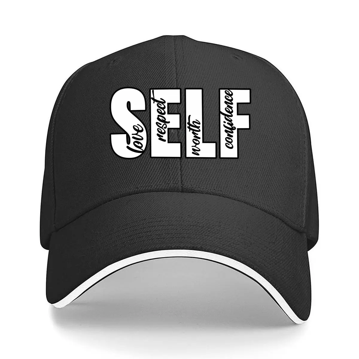 Self Love Respect Worth Confidence Typography Graphic Sandwich Baseball Cap