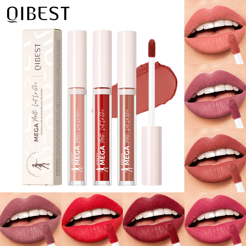 QIBEST 24 Colors Matte Liquid Lipstick Waterproof Nude Brown Purple Lip tint Lasting Makeup Lip Glaze Cosmetics Red Lip Stain