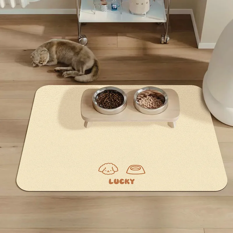 

Простой водонепроницаемый кожаный коврик для домашних животных, подстилка под миски для собак, легко моется, грязеотталкивающий, простой в уходе, нескользящий коврик из кожи