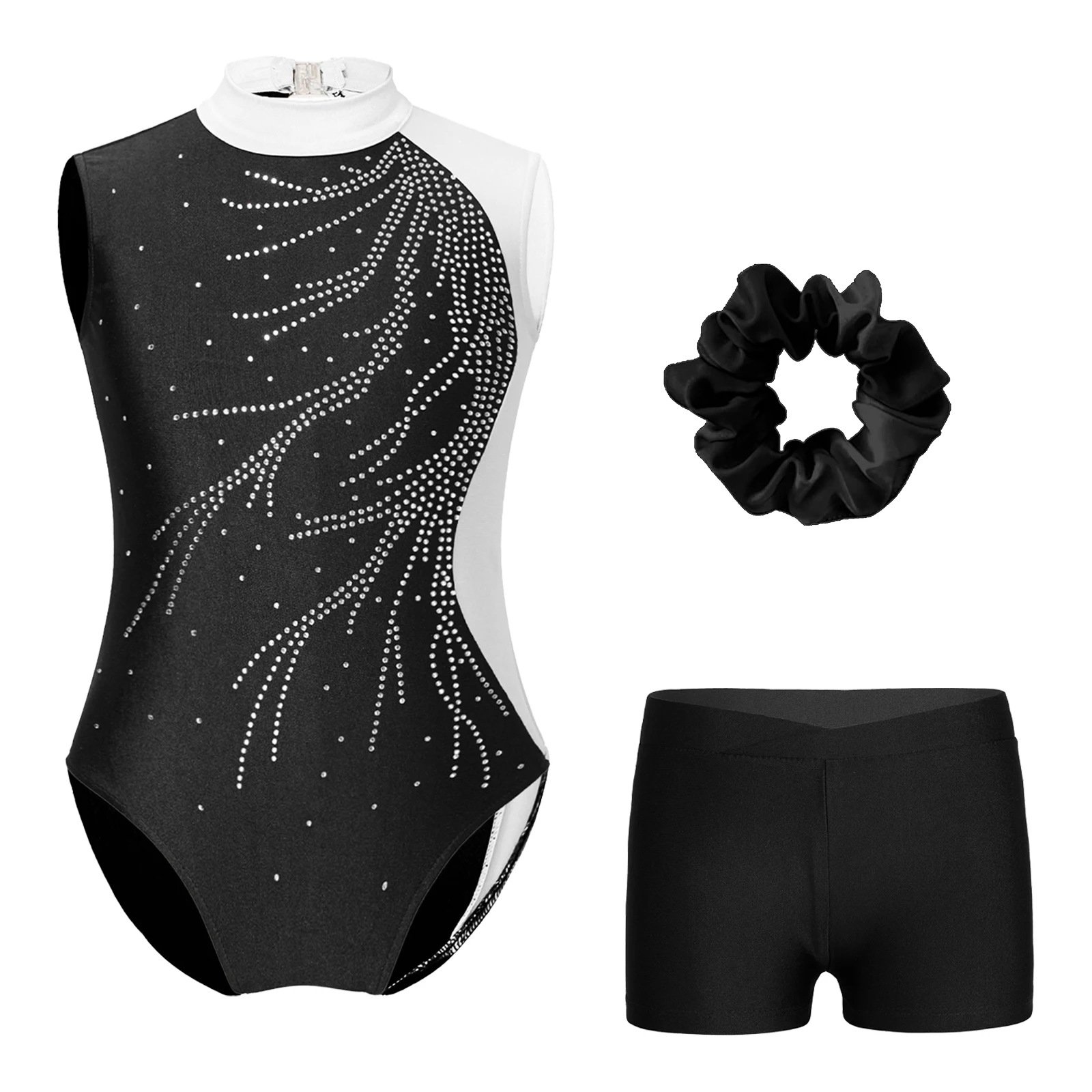 Kids Rhythmic Gymnastics Bodysuit for Girls Yoga Leotard with Shorts Children's Ballet Dance Costume Workout Skating Jumpsuit