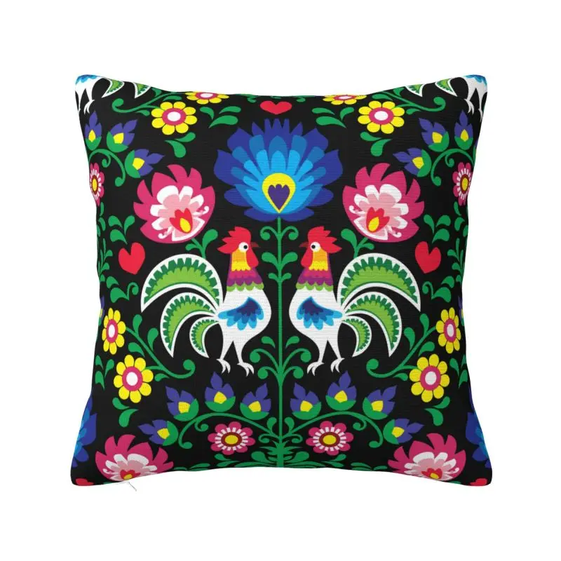 Colourful Flowers Floral Polish Roosters Pattern Cushion Cover 60*60 cm Soft Throw Pillow Case for Living Room Sofa Pillowcase