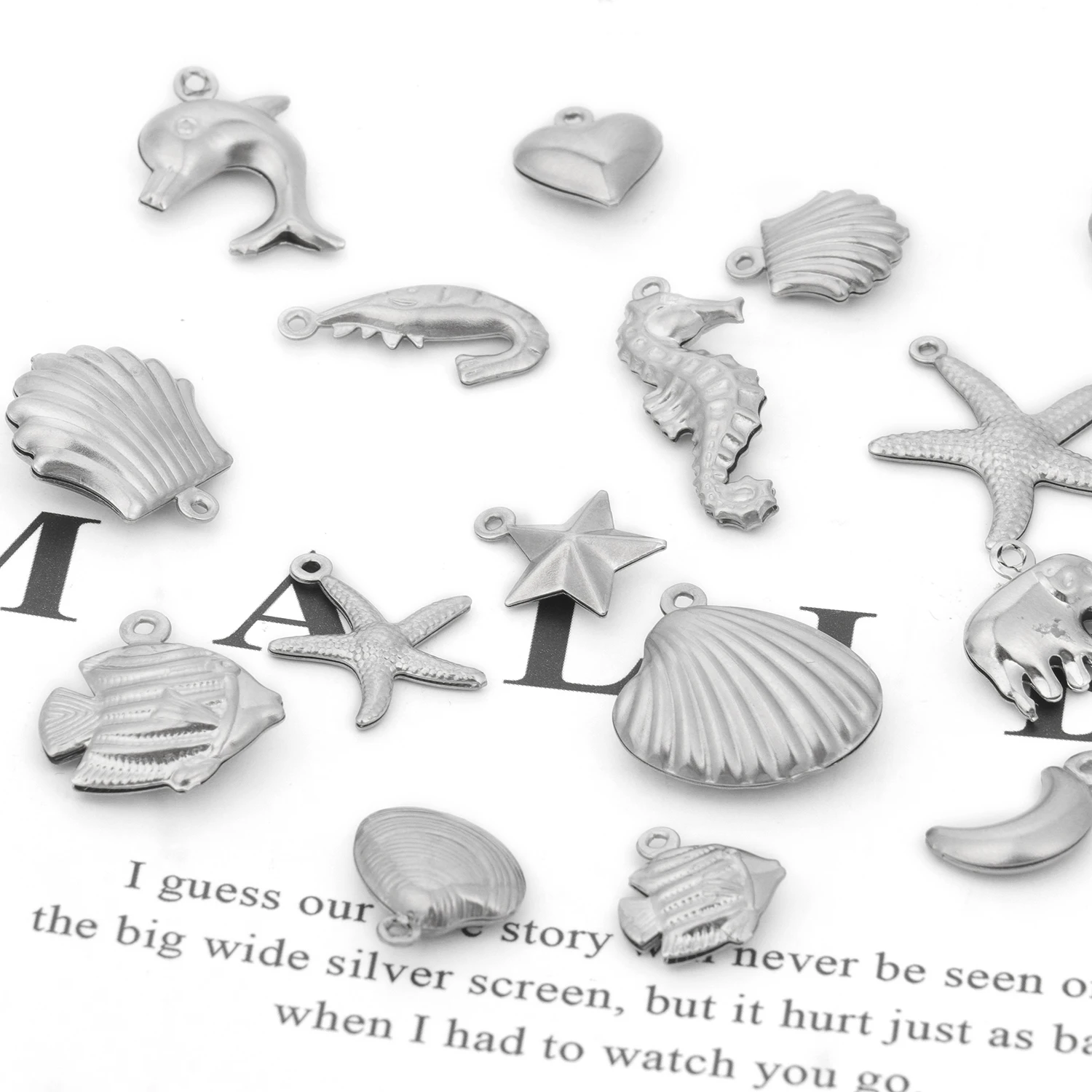 5pcs Silver Color Stainless Steel Pendants Fish Shell Elephant Moon Star Shape Charms For Making Jewelry Diy Accessories