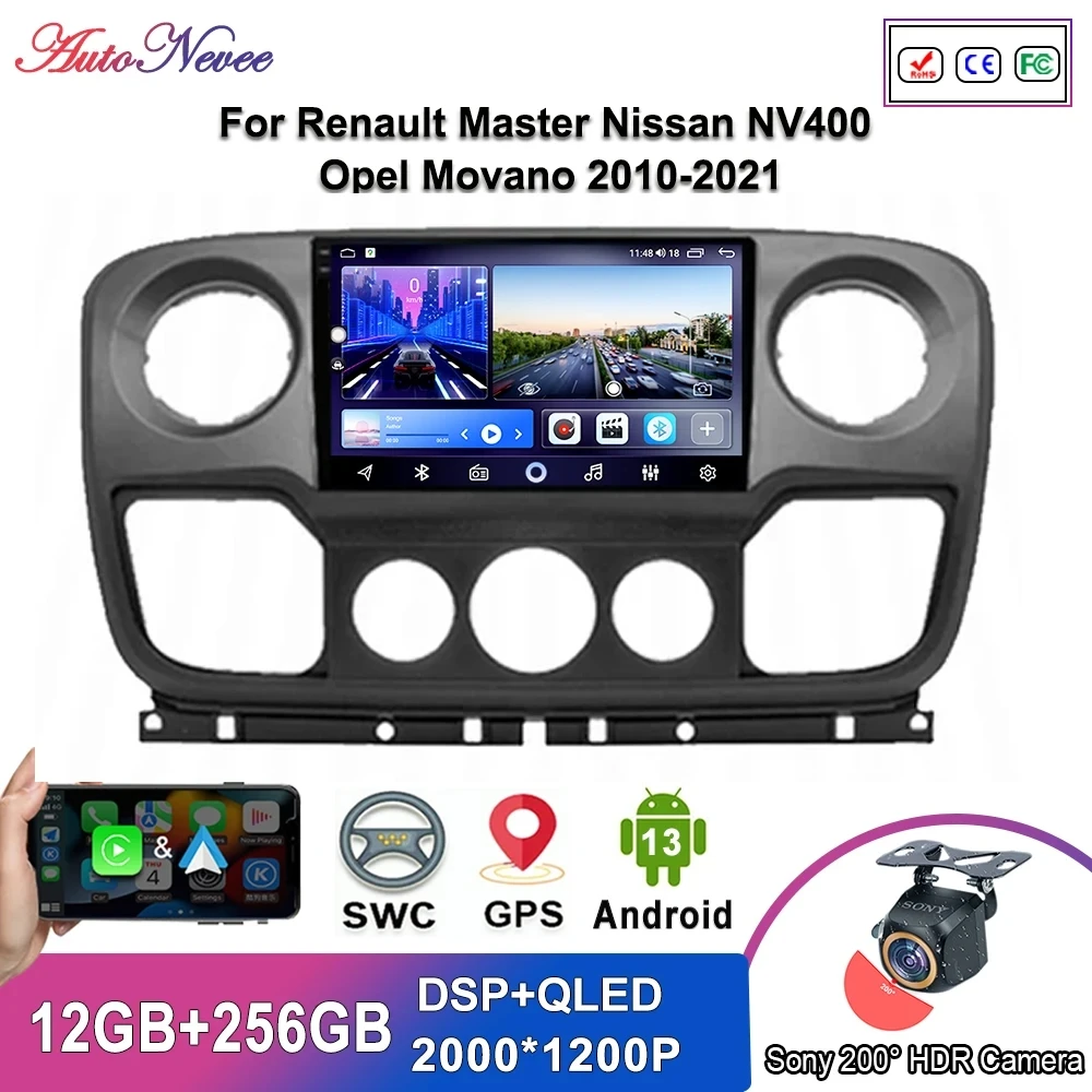 

Android 13 Multimedia For Renault Master Nissan NV400 Opel Movano 2010 - 2021 Car Player GPS Stereo Navigation Auto Radio Screen