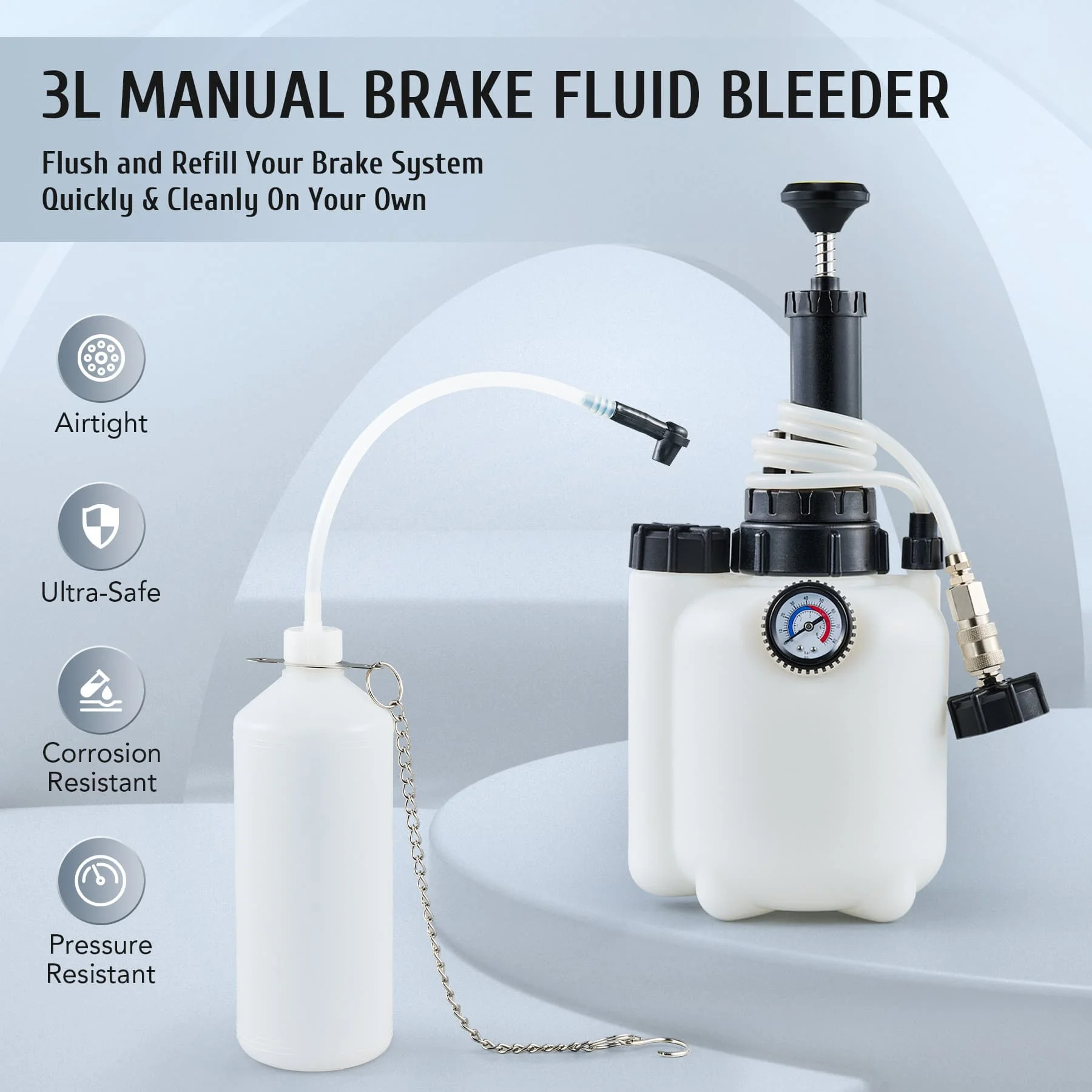 3L Manual Car Brake Bleeder Kit with 1L Oil Bottle Fluid Pressure Bleeding Hydraulic Filling Changer Vacuum Pump Refueling Tool