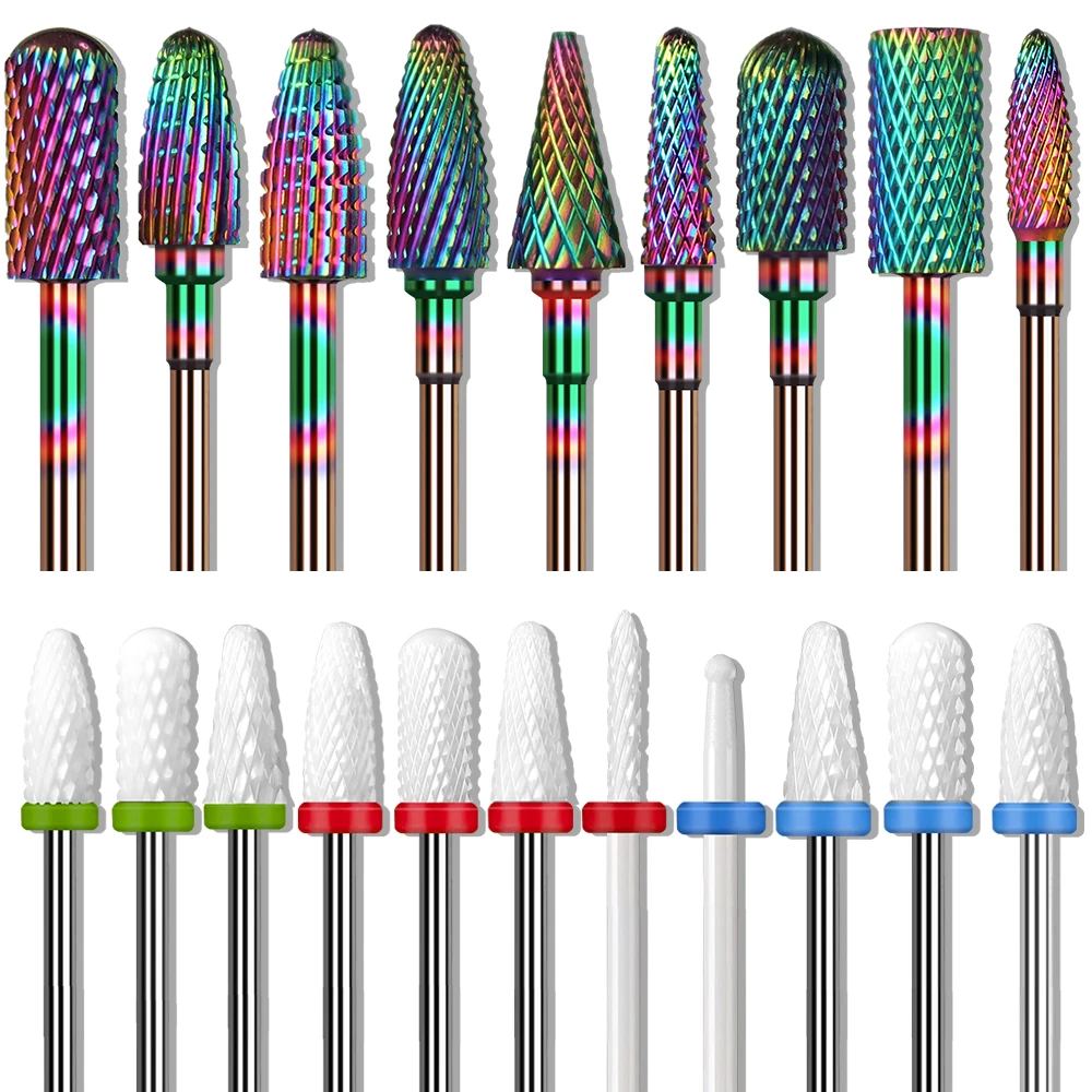 Ceramica carburo di tungsteno Cutter Manicure Nail Drill Bits lima per unghie elettrica rosa blu rettifica Bit Mills Cutter Burr accessori