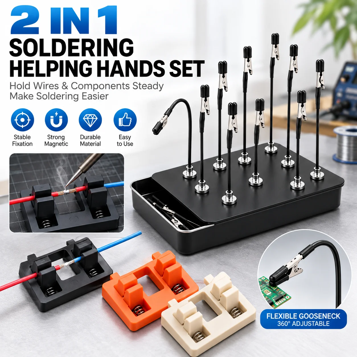 Soldering Helping Hands Set, Magnetic Flexible Alligator Clip Holder with Wire Soldering Fixture for PCB Electronics Repair DIY