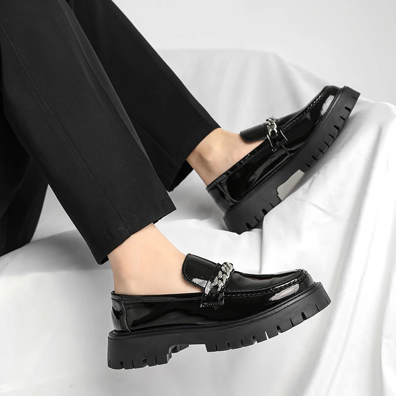 أحذية رجالية بنعل سميك طراز كلاسيكي غير رسمي 38-46 مكتب موضة حفلة سوداء سميكة سوليد المتسكعون في الهواء الطلق الشوارع العصرية #6