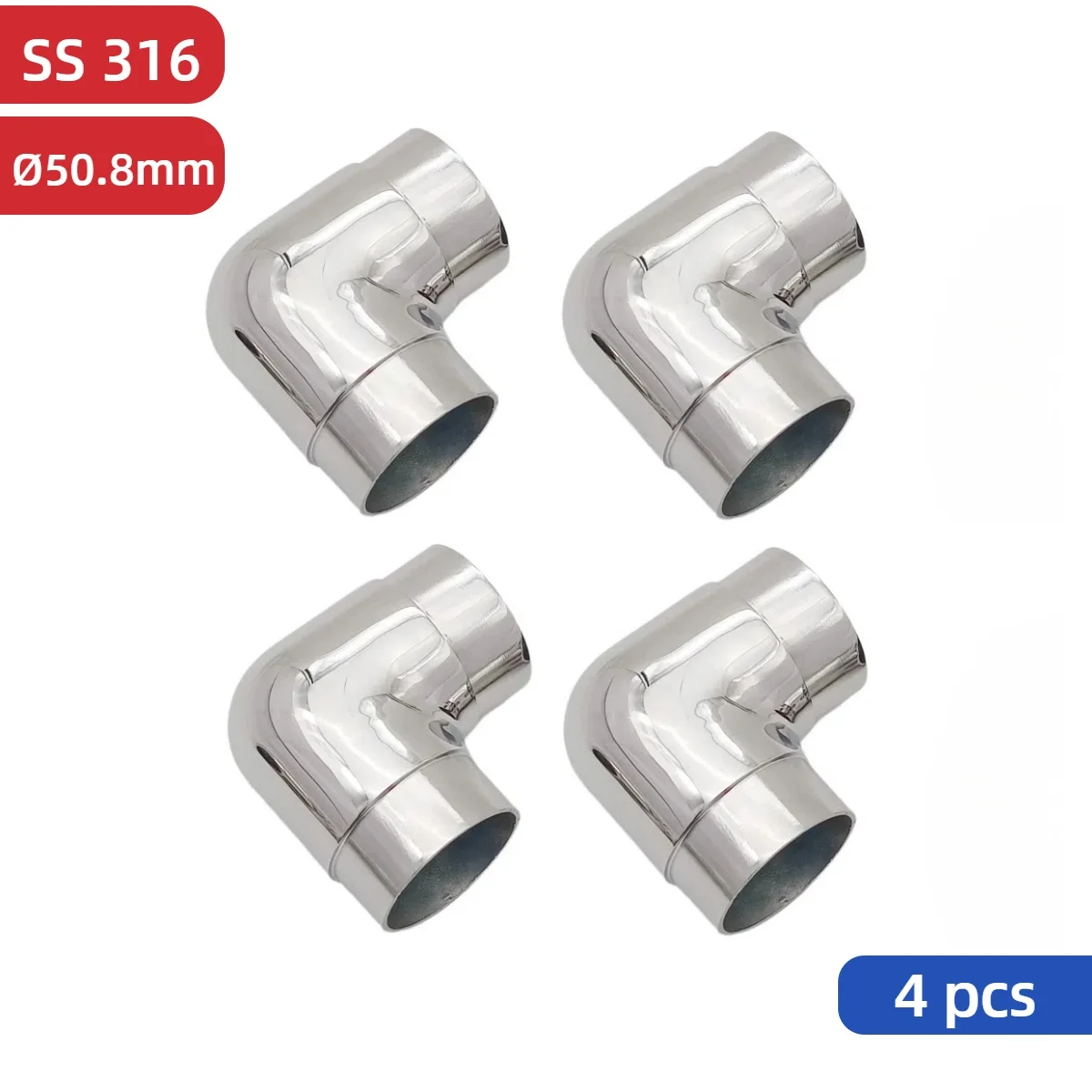 4 PCS Stainless Steel Balustrade Handrail Elbow for 50.8mm Stair Railing