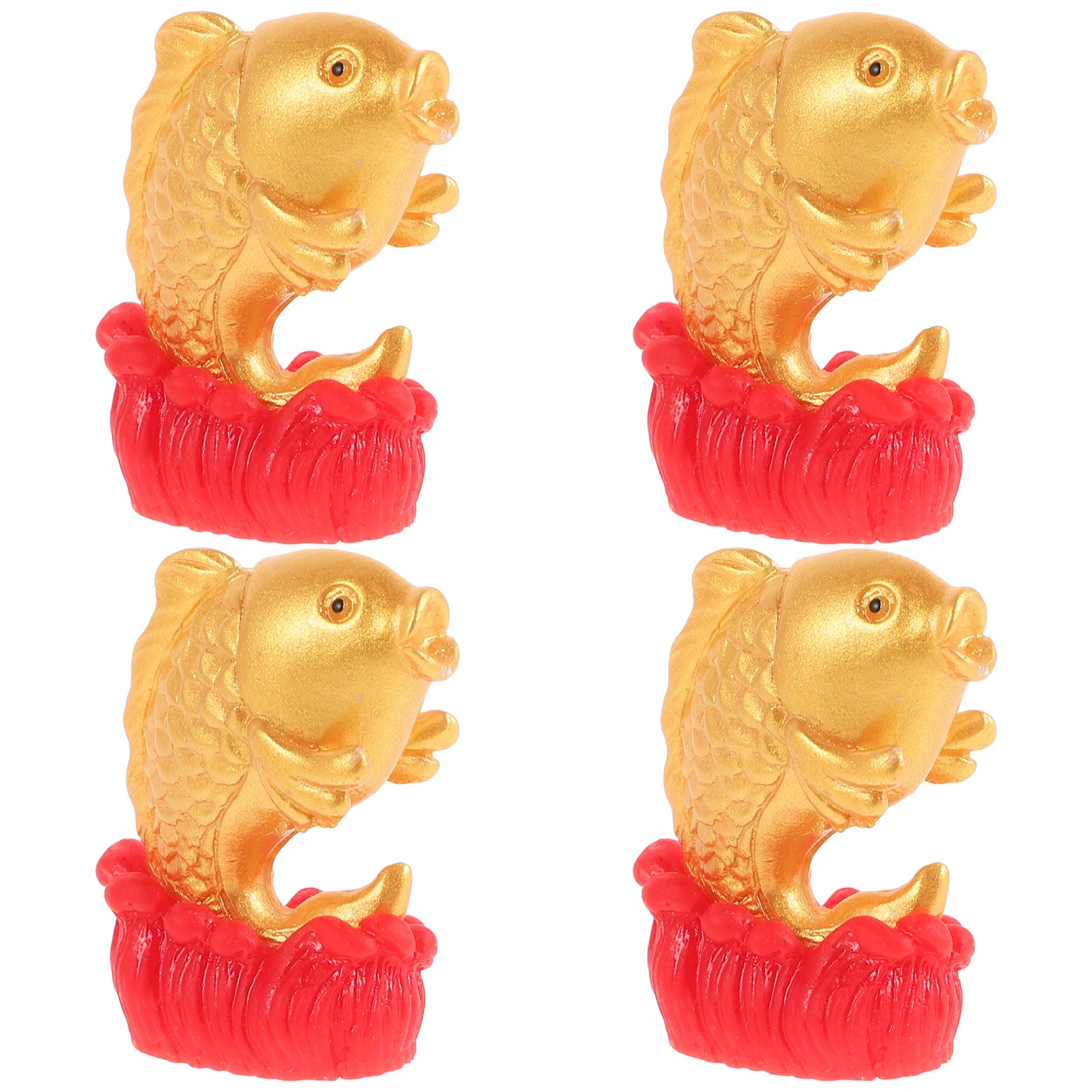 

4 Pcs Prosperity Decor Mini Figures Festive Red Gold Craft Desk Shelf New Year Wealth Accessories Mini Feng Shui Decor Terrarium