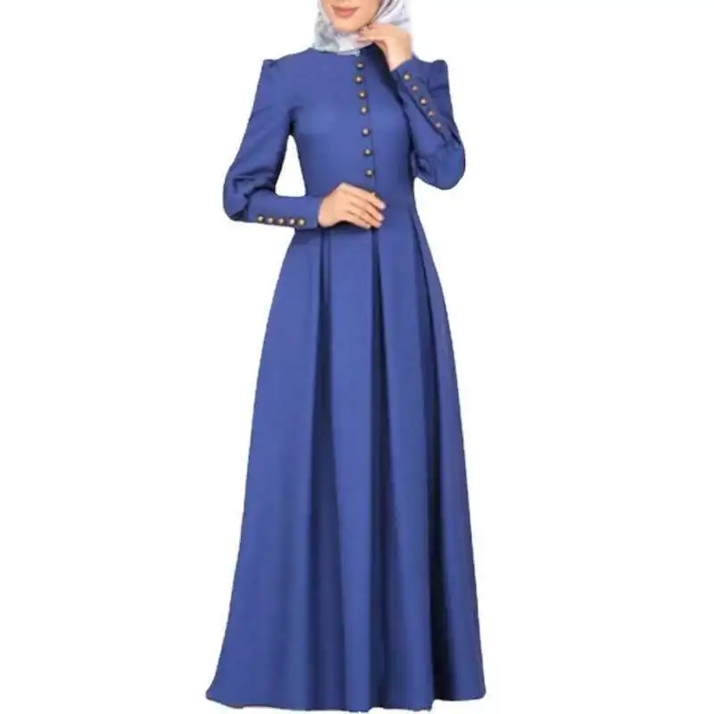 Robe droite mince à manches longues bouton décoratif Robe ethnique 324 Robe longue Robe Abaya Ramadan dubaï luxe Islam élégant