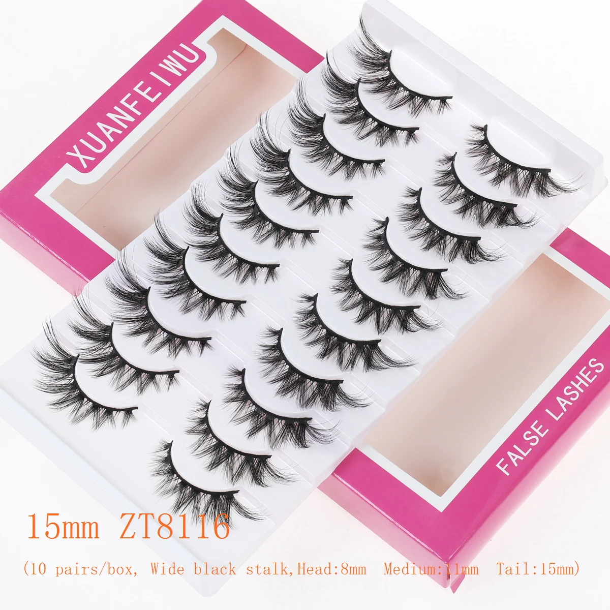 Xuanfeiwu ふわふわクラスターラッシュ、フルストリップ、外側の角に細く長く、前が短く後ろが長く、硬い茎付きの自然でリアルなつけまつげ、クロスクラスターラッシュ、濃密なフォックスアイラッシュ