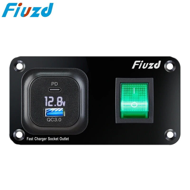 

Car Charger 12V Switch Panel QC3.0 Dual USB Charger LED Voltmeter Cigarette Socket for Car Boat
