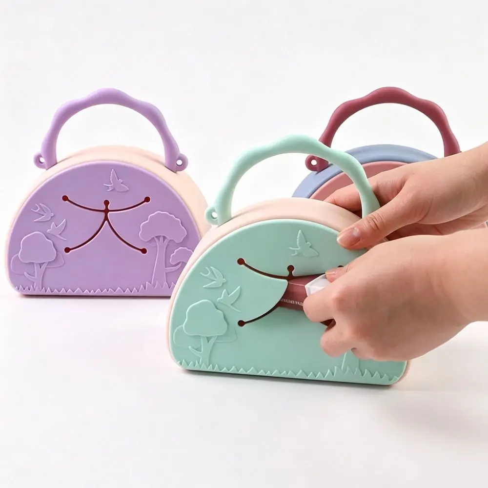 Portable Embossed Silicone Handbag Waterproof Compact Snack Handheld Bag with Strap Lightweight Soft Coin Purse Daily Carry
