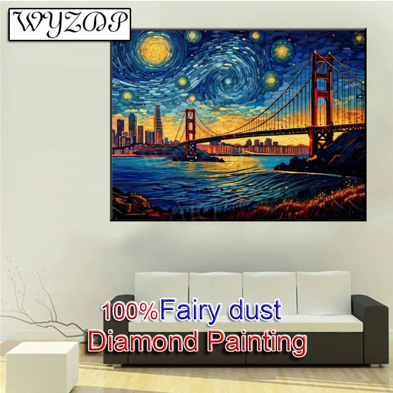 Starry Sky 100% Fairy Dust Diamond Painting Landscape Full Square Diamond Embroidery Set AB Diamond Art Crystal Decoration Home