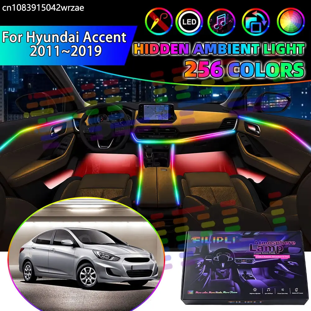 For Hyundai Accent 2011~2019 RB MK4 Verna RGB Car Interior Ambient Lights Strips Breathing Lighting Kit App Control LED Parts