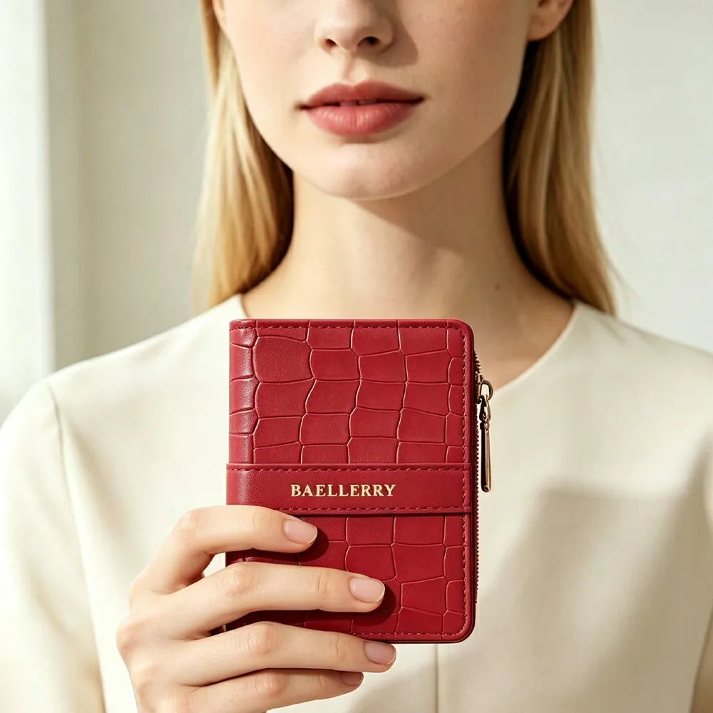 Women's Short Crocodile Pattern PU Leather Wallet, Multi-Card Slot ID Window Zipper Coin Purse, Lightweight and Portable for Travel, Outdoor, Commuting, Small Wallet, Women's Gift