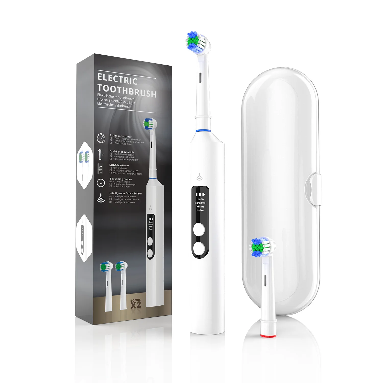 Wireless Rechargeable Fully Automatic Smart Electric Toothbrush for Adults Soft-Bristle Sonic with Pressure Sensor Rotating Head
