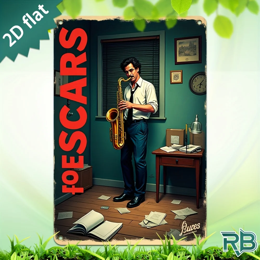 New Trendy HD Metal Wall Art - Vintage Retro 2D Flat Design Jazz Music Poster Featuring 